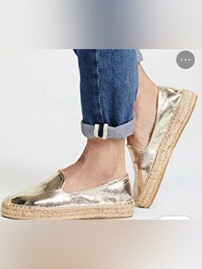 Gold / Platinum cloth Soludos platform smoking slipper espadrilles - size 6
